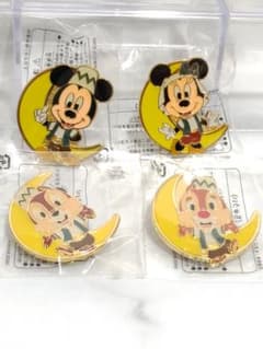 ミッキー ミニー チップ デール ピンバッジ 4個セット 月型 ディズニー