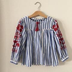 ZARA♡刺繍入りストライプブラウス110のサムネイル
