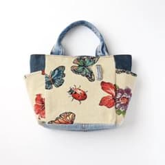 トートバッグ デニム ハンドメイド ジャガード生地 パッチワーク