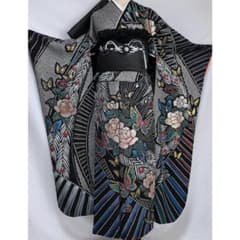 高級■総絞り箔■振袖7点セット162.5cm帯新品黒正絹フルセット成人式WR56 高級□総絞り箔□振袖7点セット162.5cm帯新品黒正絹