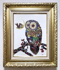 F6号】ジミー大西（ふくろう）手描き/表裏サイン有/油彩/アクリル/絵画