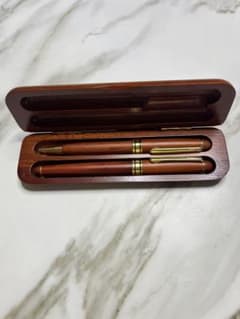 未使用・木製ケース付】木製 万年筆＆ボールペン 2本セット 天然木