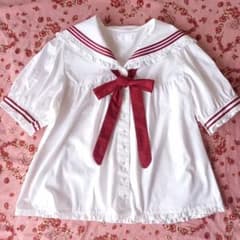 PINKHOUSE ⚓セーラーカラー 半袖 ブラウス シロ×アカのサムネイル