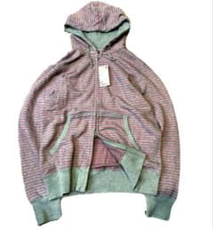 00s   ボーダー ダブルジップパーカー y2k し*う様 olduniqlo ピンクボーダー ダブルジップパーカー Y2K 00