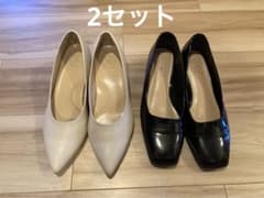 卑弥呼　ホワイト ブラック パンプス 2足セットのサムネイル
