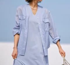 NOBLE ノーブル 洗える ラミーシアーVカラーシャツ サックスブルー 美