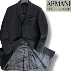 【ARMANI COLLEZIONI】コート ウール カシミヤ混　メンズ J5104 美品 アルマーニコレッツォーニ カシミヤ混チェスターコート 黒