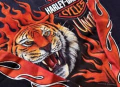 90s ハーレーダビッドソン タイガー トラ 虎 フレイム ファイヤ tシャツ Harley Davidson Flame Tiger 90s ハーレー タイガー フレイム T