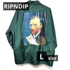 激レアLサイズRIPNDIP ゴッホ 猫 コーチジャケット 緑 リップンディップ 激レアLサイズRIPNDIP ゴッホ 猫 コーチジャケット 緑 リップン