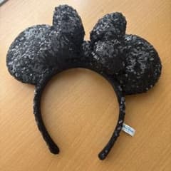 ミッキー耳 カチューシャ 黒 スパンコール