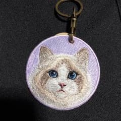 新品タグ付　キャット　cat　猫 刺繍 キーリング キーホルダー ラグドール