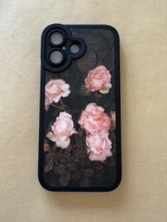 iPhone16用ソフトケース レザー風　花柄 ピンクのバラのサムネイル