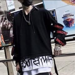 【新商品】ストリート系 ベルト付き レイヤード フード パーカー 韓国のサムネイル