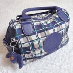 Kipling ハンドバッグ チェック柄 モンキーチャーム付き