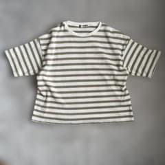 kutir クティール ストライプTシャツ オリーブグリーン/ホワイト　FREEのサムネイル