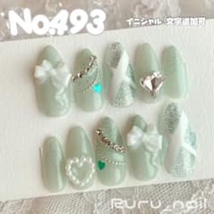 サイズオーダー】ネイルチップ♡グリーン 緑 量産型地雷韓国ワンホン