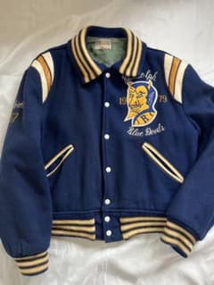70s スタジャン デビル 刺繍 ネイビー レザー 1979年製 サイズ44 