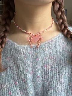 ハンドメイド ピンクハートリボンネックレスなど3点セットのサムネイル
