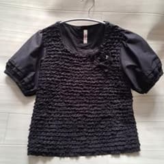 PINK HOUSE 総ピコフリル パフスリーブ リボン ブラウス ピコレース