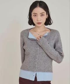 miette レイヤード配色ニットカーディガン グレーのサムネイル