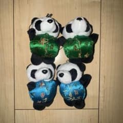 中国おみやげ パンダ ぬいぐるみ マスコット ストラップ 4個セットのサムネイル
