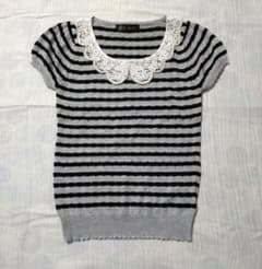 ☆CECIL McBEE ☆パール装飾付きボーダー柄半袖ニット　新品タグナシ美品のサムネイル