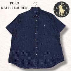 ラルフローレン リネン 100% 半袖シャツ XL ペイズリー 総柄 白ポニー