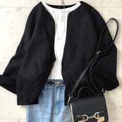 美品♪ADOREアドーア リネンノーカラージャケット 38 ブラック黒 8分袖 美品♪ADOREアドーア リネンノーカラージャケット 38 ブラック黒 8分袖