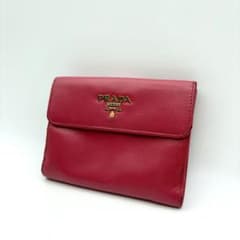 PRADA プラダ 三つ折り財布 サフィアーノ レザー レッド コンパクト