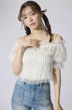 rienda 新品タグ付 シアーオフショルショートスリーブブラウス ホワイトのサムネイル