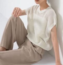 【美品】PLST 25SS ハイツイストコットンラメセーター　ホワイト Lのサムネイル