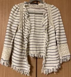 ZARA BASIC ボーダー柄 フリンジ カーディガンのサムネイル