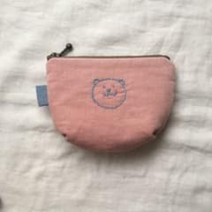 ハンドメイド くまとくまのポーチ フレンチコーデュロイのサムネイル