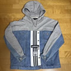 adidas デニム スウェット パーカー オーバーサイズL - メルカリ