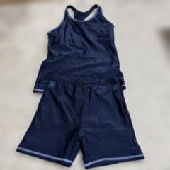女の子用ネイビー水着セット（タンクトップ＆ショートパンツ）のサムネイル