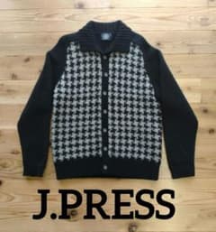 【J.PRESS】ニットカーディガン 千鳥格子柄 ブラック メンズ Lのサムネイル