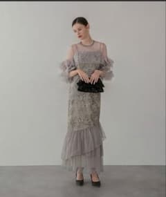 Leja ドレス　フラワースパンコールチュールフリルスリーブIラインドレス