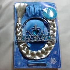 Princess-style accessory set: tiara, hair extensions, gloves (Elsa, Frozen)
