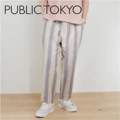 【美品】パブリック トウキョウ リネンパンツ ストライプ ベージュのサムネイル