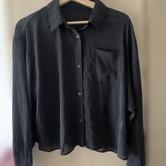 GU シアー素材 長袖シャツ ブラックのサムネイル