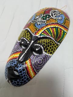 メキシコ民芸品 木彫りマスク 壁掛け ハンドペイントのサムネイル