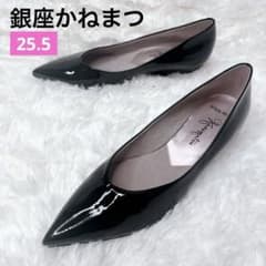 china⭐️銀座かねまつ パンプス 25cm ベルベット ポインテッドトゥ 新品未使用】銀座かねまつ パンプス エナメル ブラック ポインテッド