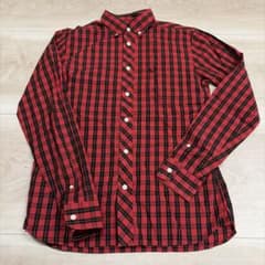 フレッドペリー タータンチェック 長袖シャツ 刺繍ロゴ 赤系 S