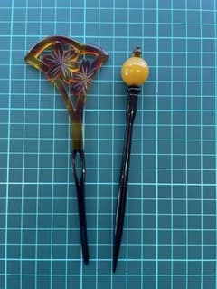桜彫り透かし簪と玉飾り簪 2本セットのサムネイル