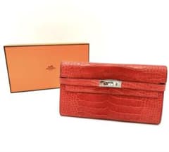 正規品 HERMES エルメス ケリーウォレット アリゲーター レッド 長財布 