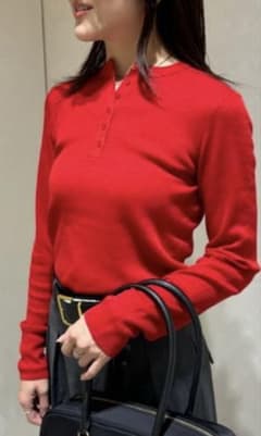 値下げ‼︎Mila Owen ヘンリーネックロングスリーブリブニット　レッド　0のサムネイル