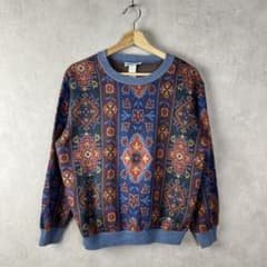 80s 90s USA製 総柄ニット オリエンタル柄 Mサイズ vintage