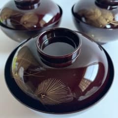 未使用【越前漆器　御吸物椀】×3客　天然木製　漆 共箱　御雑煮椀　飛花吸物椀 未使用【越前漆器 御吸物椀】×3客 天然木製 漆 共箱 御雑煮椀 飛花吸物