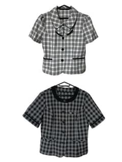 事務服　制服　チェック柄 半袖シャツ 2点セットのサムネイル
