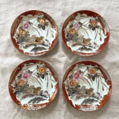 骨董品　九谷焼　古九谷　皿　丸皿　手描き　鳩　鶉　花　金　4枚セット　ビンテージ m45896174680_1.jpg?1757590545